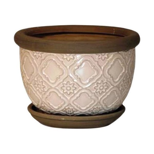 Lees Pottery Lees Pottery CR10147-08A 8 in. White Medallion Planter - pack of 2 7349947